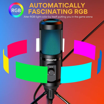 USB Gaming Microphone with RGB, Tripod & Gain Control by HitMyNeed