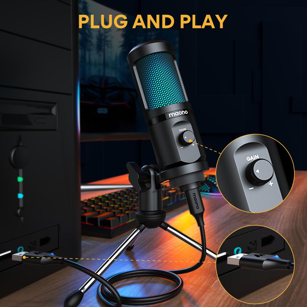USB Gaming Microphone with RGB, Tripod & Gain Control by HitMyNeed