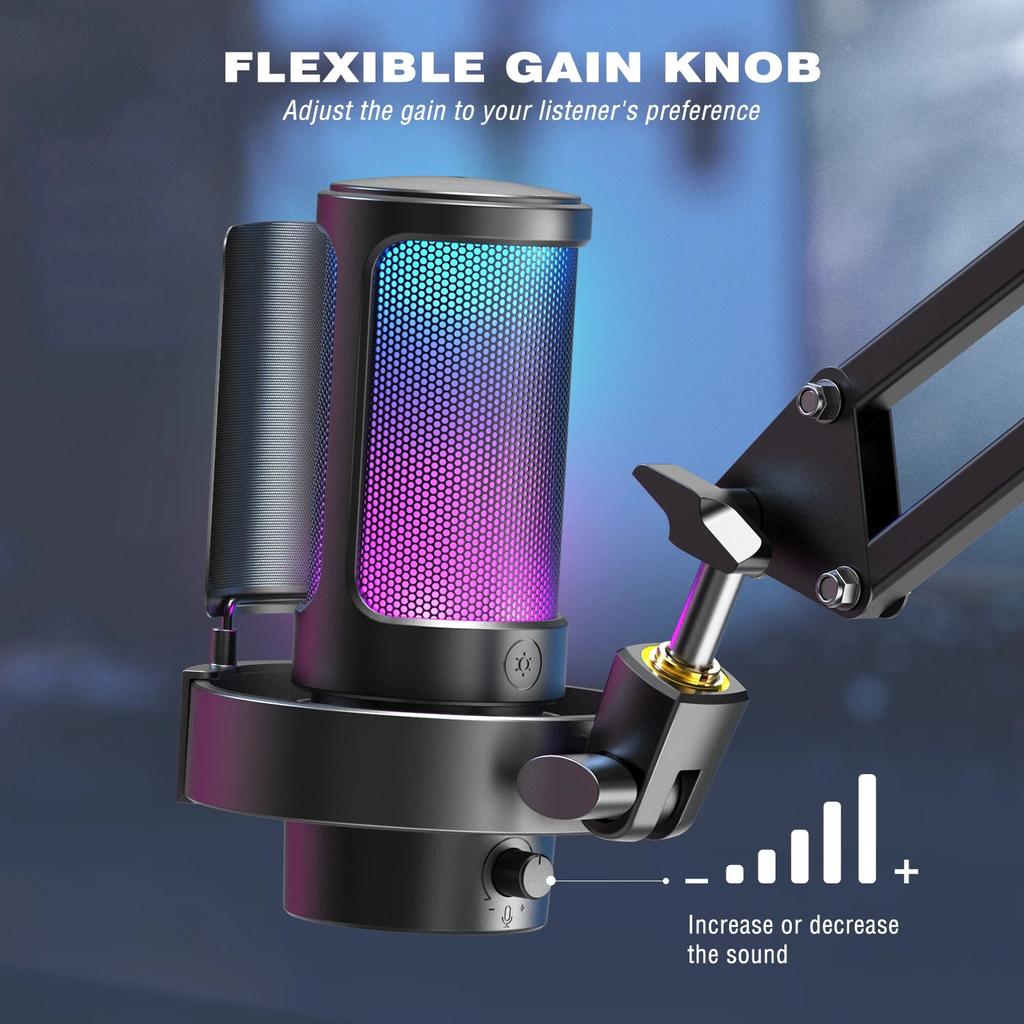 USB Microphone with Headphone Monitoring & RGB Lights by HitMyNeed