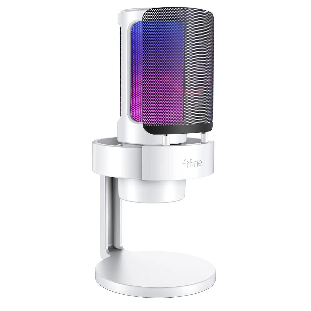 USB Microphone with Headphone Monitoring & RGB Lights white by HitMyNeed