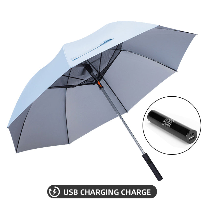 USB Rechargeable Fan Golf Umbrella with UV Protection by HitMyNeed