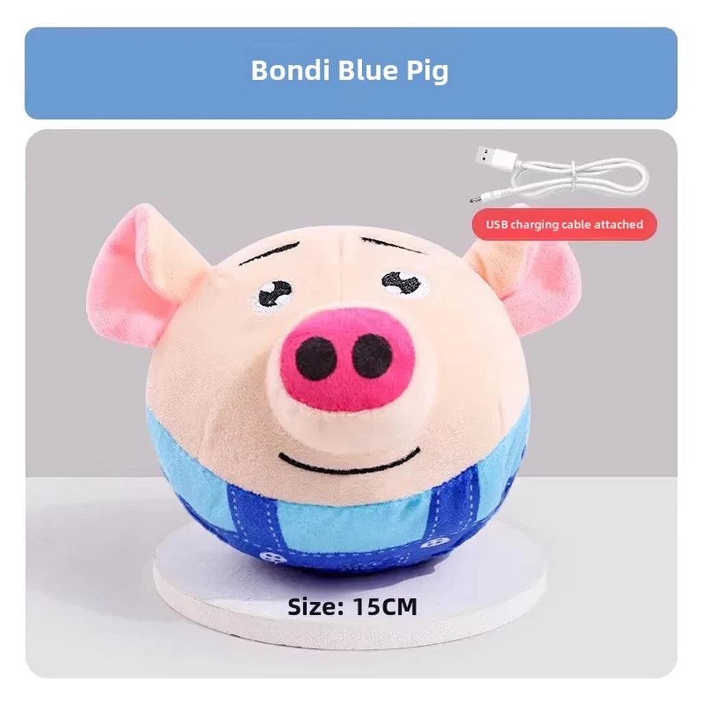 USB Rechargeable Interactive Plush Jumping Dog Ball bondi-blue-pig by HitMyNeed