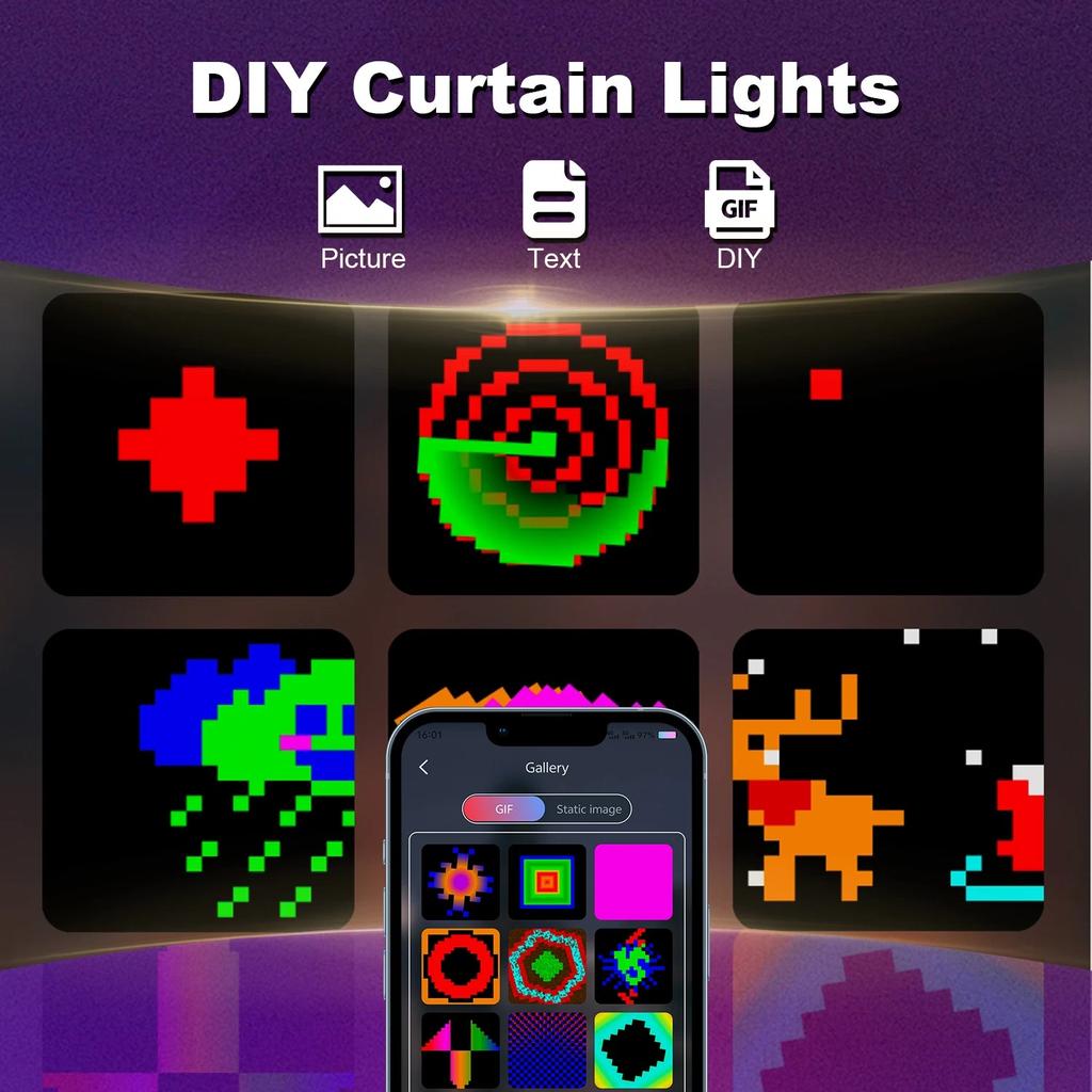 USB RGB Smart Curtain Lights with App & Music Sync by HitMyNeed