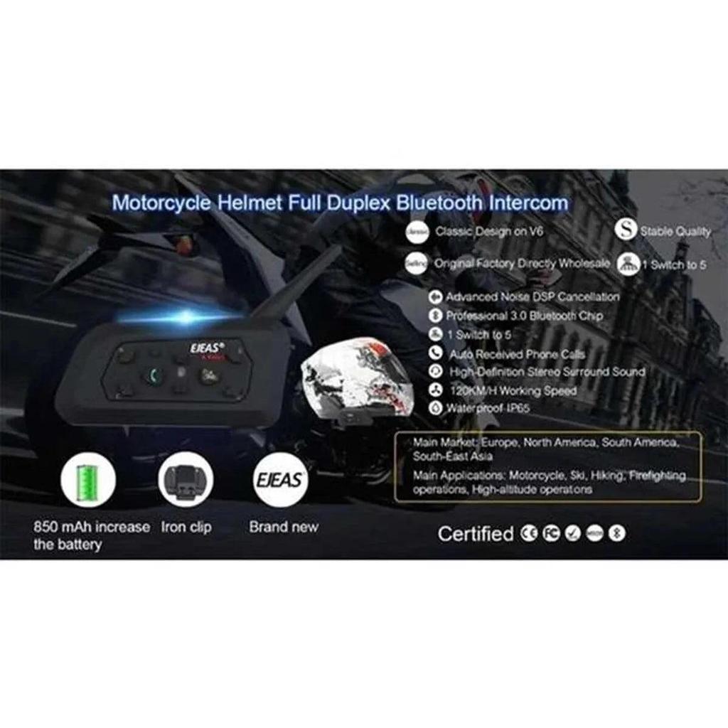 V6 Pro Bluetooth Motorcycle Intercom Headset 1200m by HitMyNeed