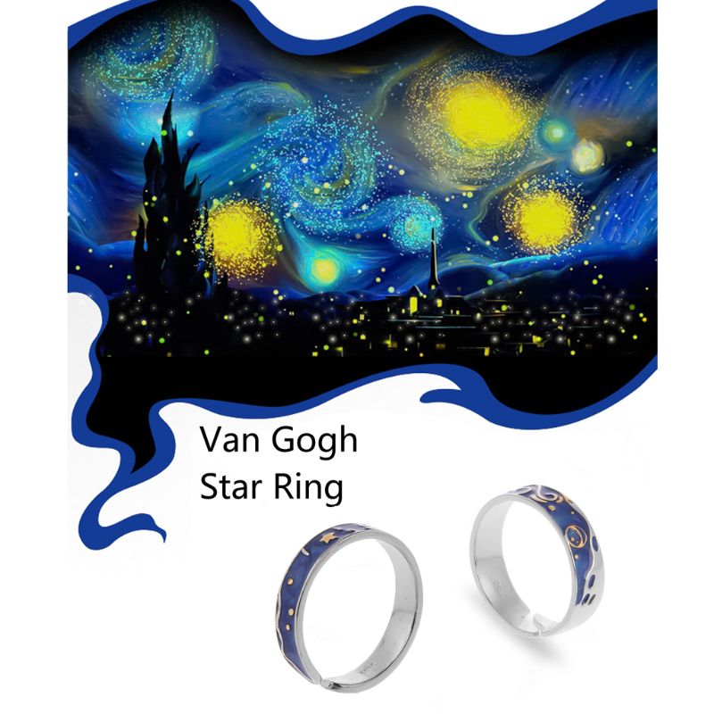 Van Gogh Starry Night Adjustable Open Ring by HitMyNeed