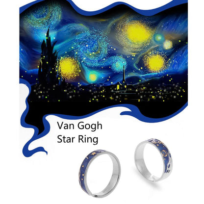 Van Gogh Starry Night Adjustable Open Ring by HitMyNeed