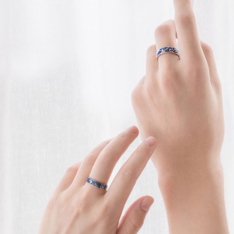Van Gogh Starry Night Adjustable Open Ring by HitMyNeed