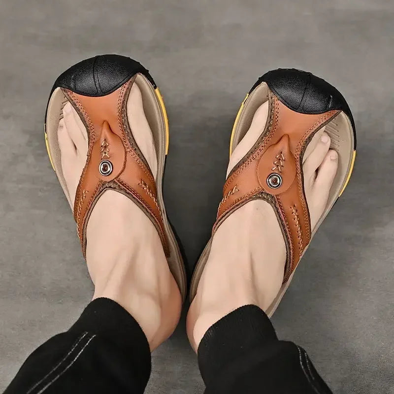 Vanmie Men's Genuine Leather Summer Sandals by HitMyNeed