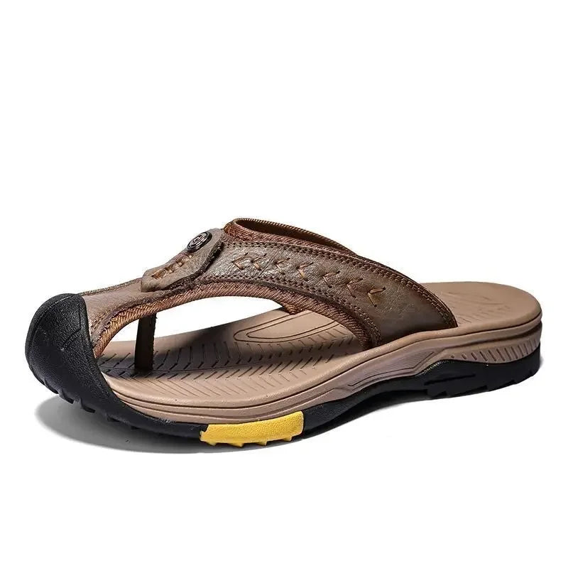 Vanmie Men's Genuine Leather Summer Sandals 25178-apricot 43.0 by HitMyNeed