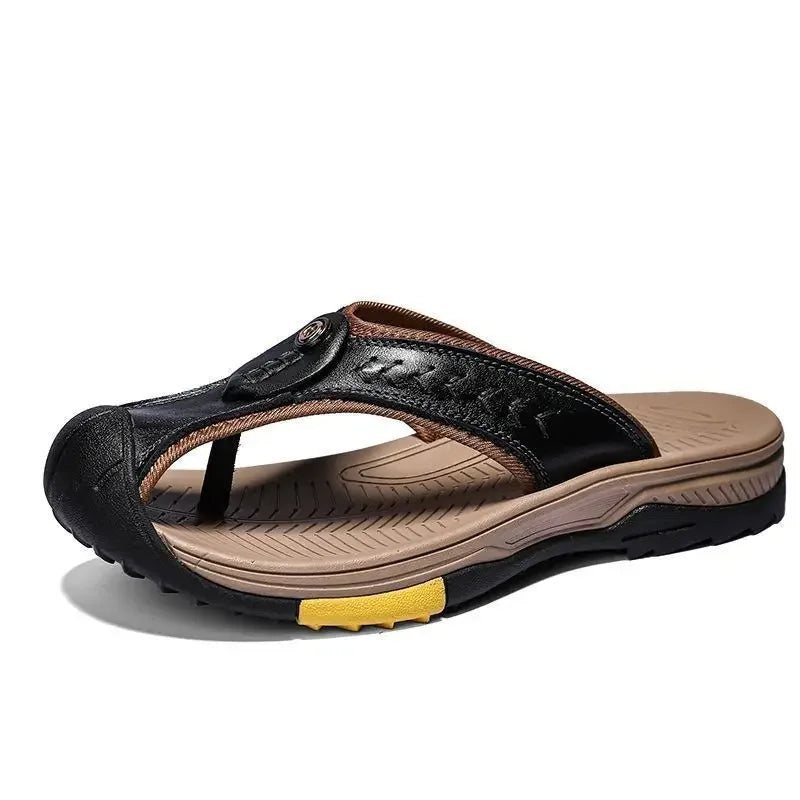 Vanmie Men's Genuine Leather Summer Sandals 25178-black 46.0 by HitMyNeed
