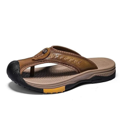 Vanmie Men's Genuine Leather Summer Sandals 25178-khaki 45.0 by HitMyNeed