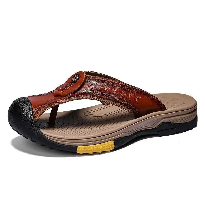 Vanmie Men's Genuine Leather Summer Sandals 25178-redbrown 44.0 by HitMyNeed