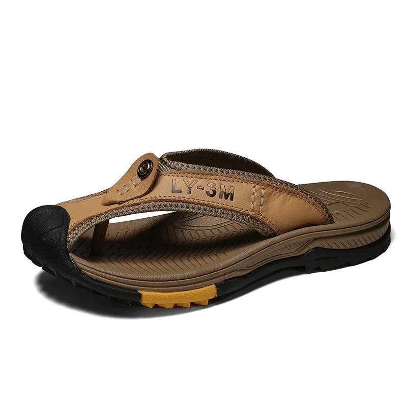 Vanmie Men's Genuine Leather Summer Sandals 7223-khaki 46.0 by HitMyNeed