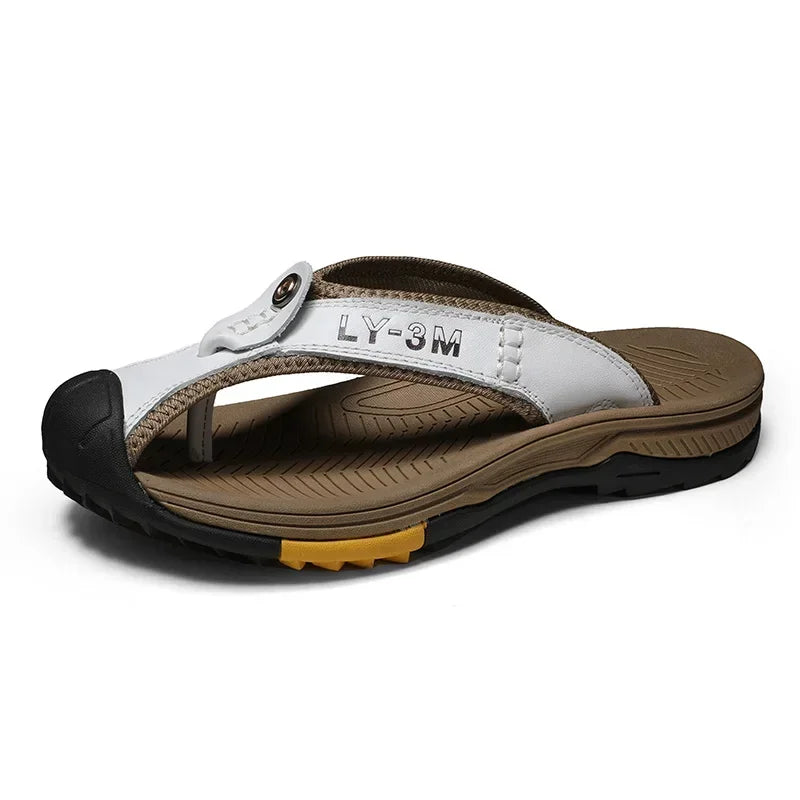 Vanmie Men's Genuine Leather Summer Sandals 7223-white 42.0 by HitMyNeed