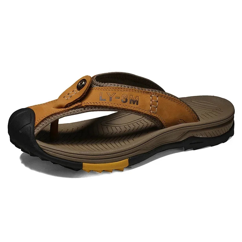 Vanmie Men's Genuine Leather Summer Sandals 7223-yellow 45.0 by HitMyNeed