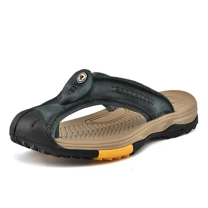 Vanmie Men's Genuine Leather Summer Sandals 7256-darkgrey 39.0 by HitMyNeed