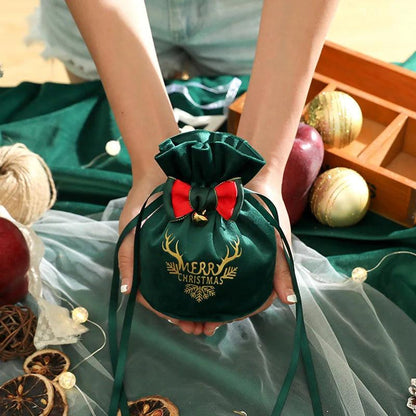 Velvet Christmas Drawstring Gift Bag 12 x 15cm green2 by HitMyNeed