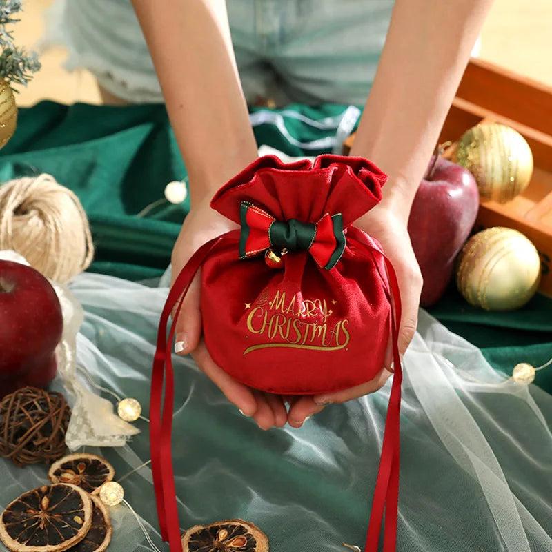 Velvet Christmas Drawstring Gift Bag 12 x 15cm red1 by HitMyNeed