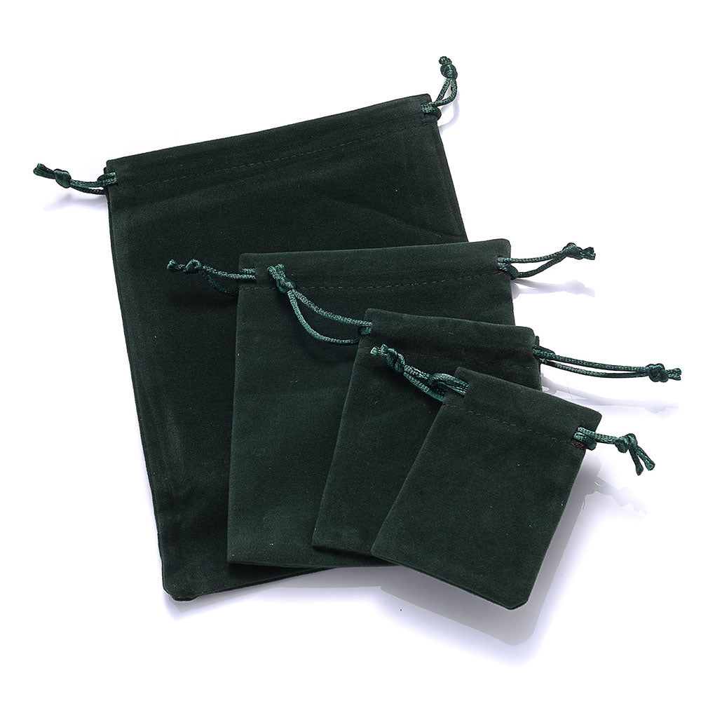 Velvet Drawstring Jewelry Pouches Set of 10 dark-green 7x9cm by HitMyNeed