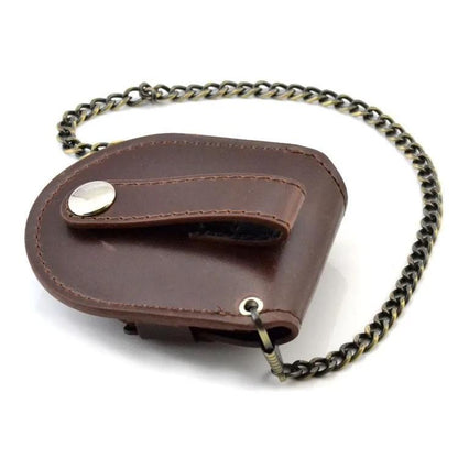 Vintage Brown Pocket Watch Case & Coin Pouch with Chain by HitMyNeed
