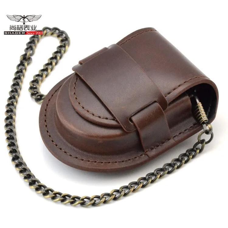 Vintage Brown Pocket Watch Case & Coin Pouch with Chain by HitMyNeed