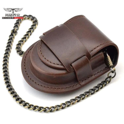 Vintage Brown Pocket Watch Case & Coin Pouch with Chain by HitMyNeed