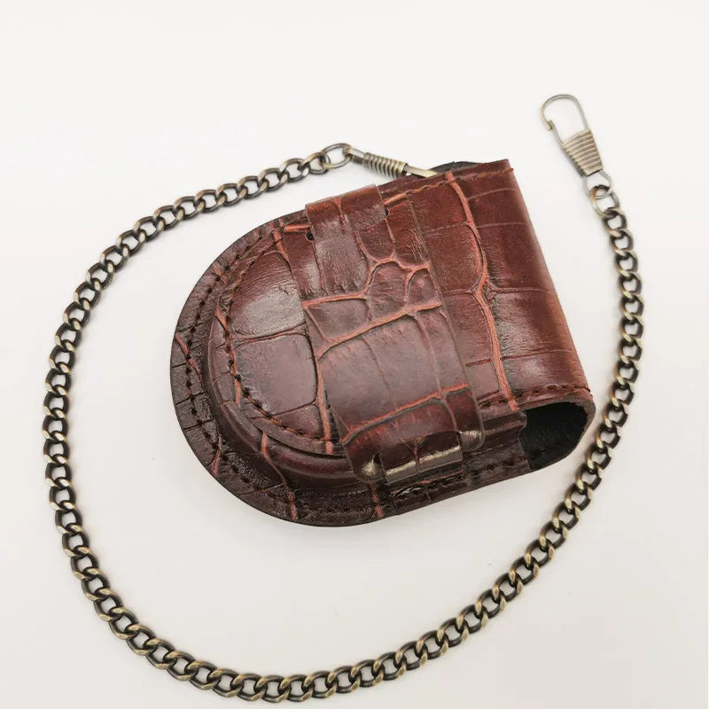 Vintage Brown Pocket Watch Case & Coin Pouch with Chain wp4090 by HitMyNeed