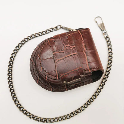 Vintage Brown Pocket Watch Case & Coin Pouch with Chain wp4090 by HitMyNeed