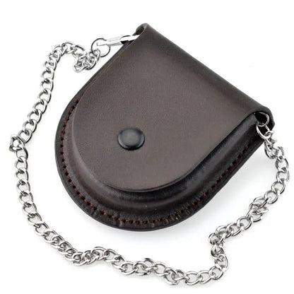 Vintage Brown Pocket Watch Case & Coin Pouch with Chain wp4094 by HitMyNeed