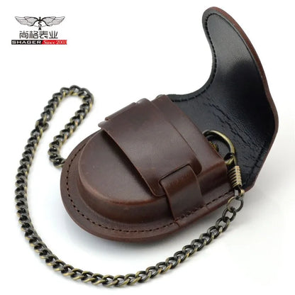 Vintage Brown Pocket Watch Case & Coin Pouch with Chain wp4096 by HitMyNeed
