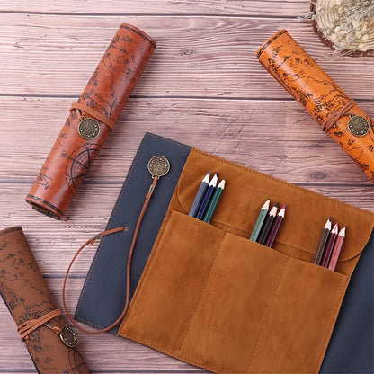 Vintage Canvas Roll Pencil Case with Large Capacity by HitMyNeed