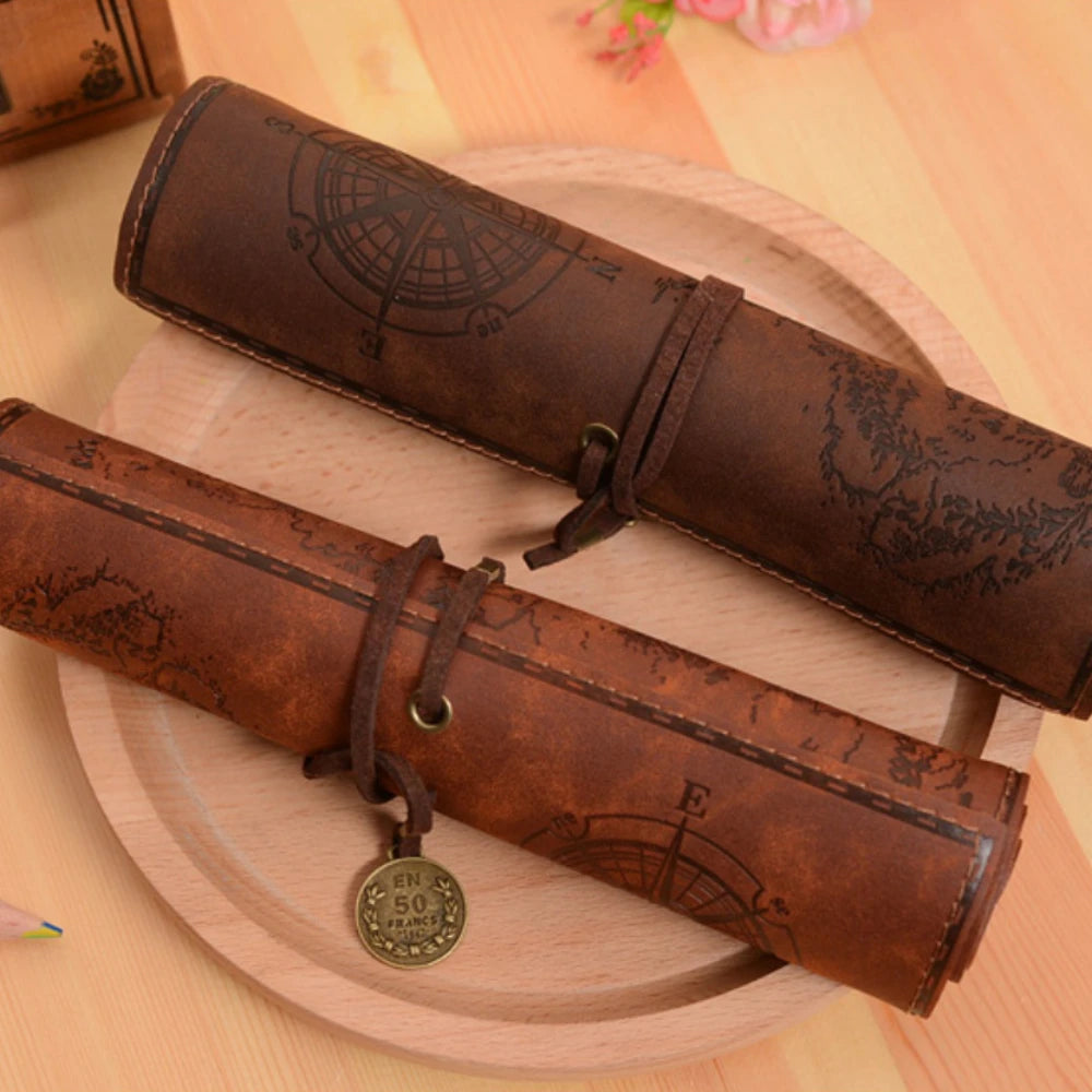 Vintage Canvas Roll Pencil Case with Large Capacity by HitMyNeed