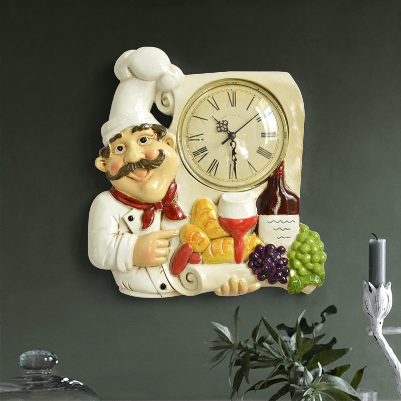 Vintage Chef Wall Clock, Silent Quartz, 22 x 29.5 cm by HitMyNeed