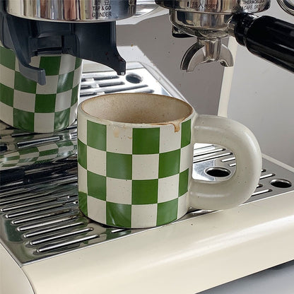 Vintage Green Checkered Ceramic Mug 300ml by HitMyNeed