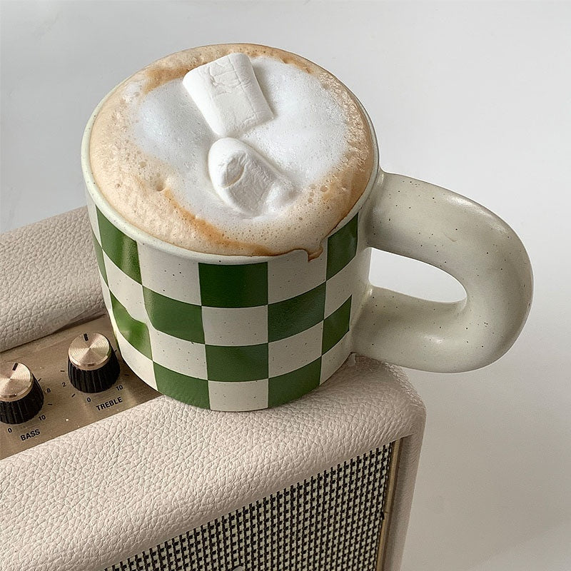 Vintage Green Checkered Ceramic Mug 300ml by HitMyNeed