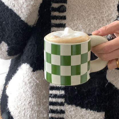 Vintage Green Checkered Ceramic Mug 300ml by HitMyNeed
