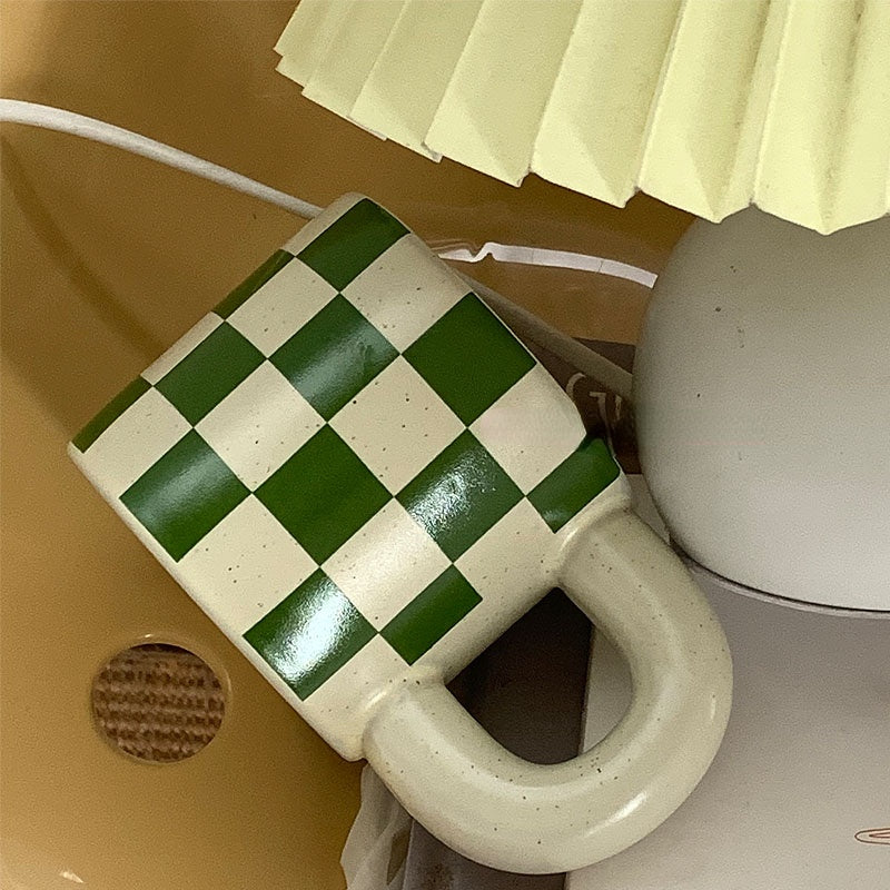 Vintage Green Checkered Ceramic Mug 300ml by HitMyNeed