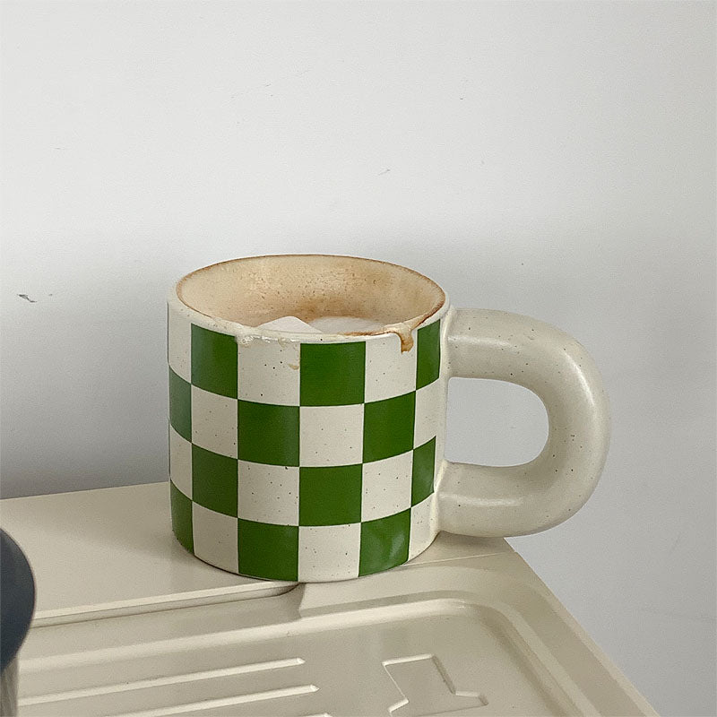 Vintage Green Checkered Ceramic Mug 300ml by HitMyNeed