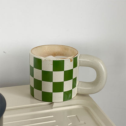 Vintage Green Checkered Ceramic Mug 300ml by HitMyNeed