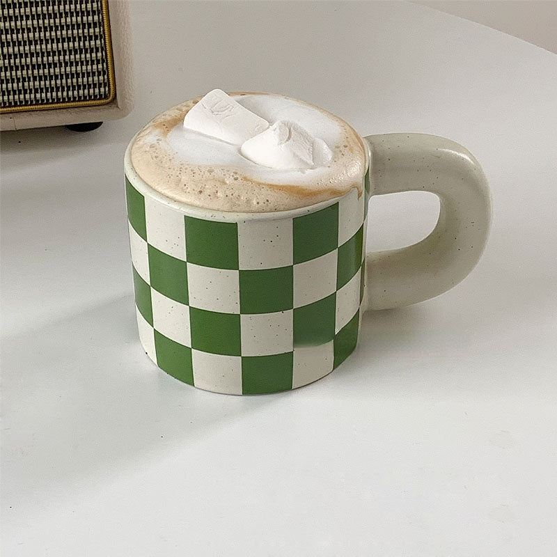 Vintage Green Checkered Ceramic Mug 300ml by HitMyNeed
