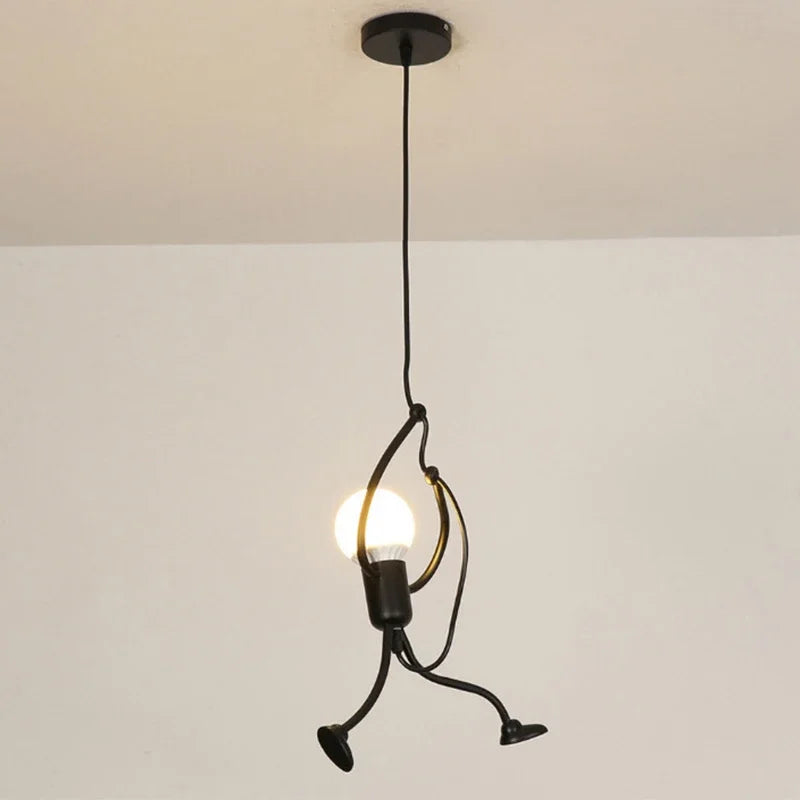 Vintage Little Man Iron LED Chandelier E27 Black by HitMyNeed