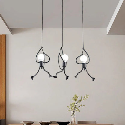 Vintage Little Man Iron LED Chandelier E27 Black by HitMyNeed