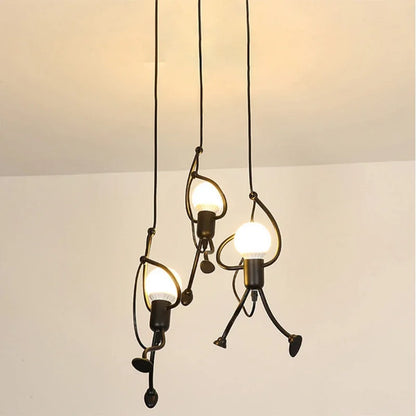 Vintage Little Man Iron LED Chandelier E27 Black by HitMyNeed