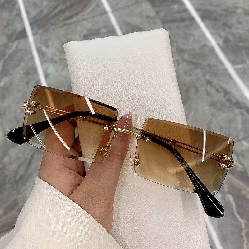 Vintage Rimless Rectangle Gradient Sunglasses Women by HitMyNeed