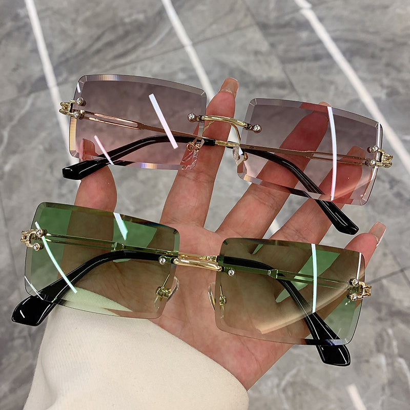 Vintage Rimless Rectangle Gradient Sunglasses Women by HitMyNeed