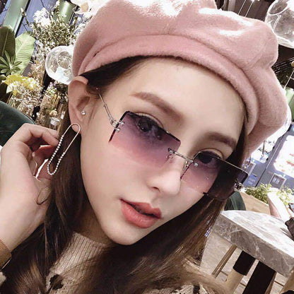 Vintage Rimless Rectangle Gradient Sunglasses Women by HitMyNeed