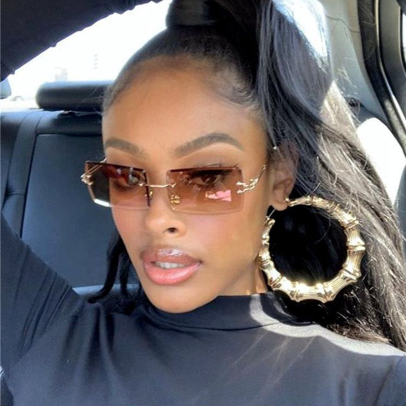 Vintage Rimless Rectangle Gradient Sunglasses Women by HitMyNeed