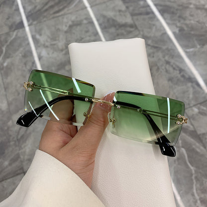 Vintage Rimless Rectangle Gradient Sunglasses Women by HitMyNeed