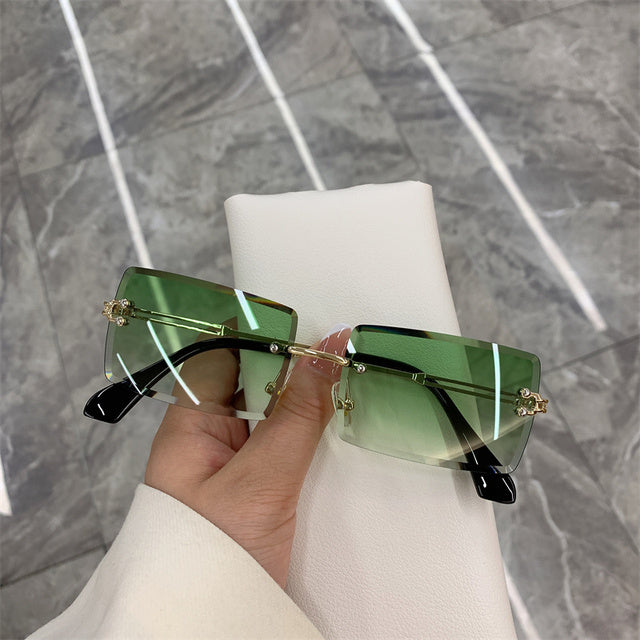 Vintage Rimless Rectangle Gradient Sunglasses Women green by HitMyNeed