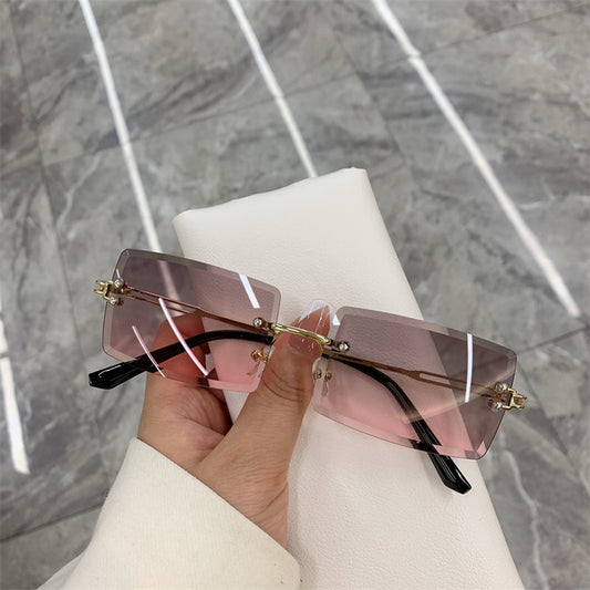 Vintage Rimless Rectangle Gradient Sunglasses Women pink by HitMyNeed